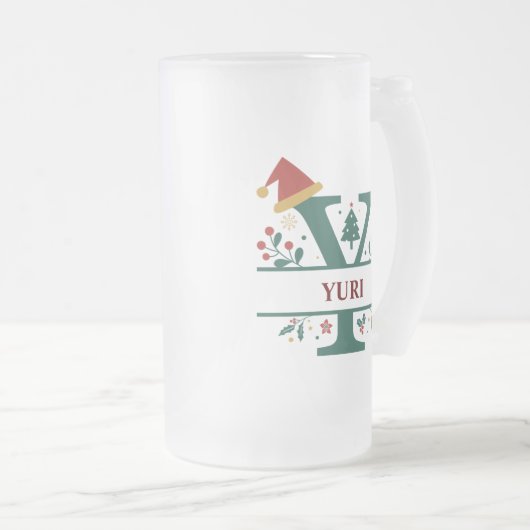 kerstmonogram letter Y alfabet naam voor      Matglas Bierpul (Voorkant rechts)