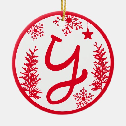 Kerstmonogram Letter Y Red White Keramisch Ornament (Voorkant)