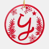 Kerstmonogram Letter Y Red White Keramisch Ornament (Achterkant)