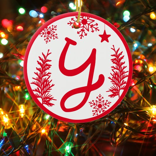 Kerstmonogram Letter Y Red White Keramisch Ornament