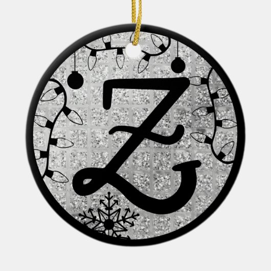 Kerstmonogram Letter Z Black Silver Glitter Keramisch Ornament (Voorkant)