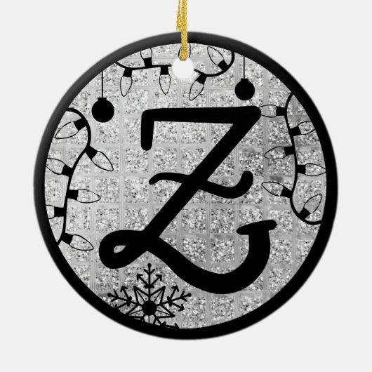Kerstmonogram Letter Z Black Silver Glitter Keramisch Ornament (Achterkant)