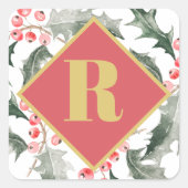 Kerstmonogram met botanische groenvoorziening vierkante sticker (Voorkant)