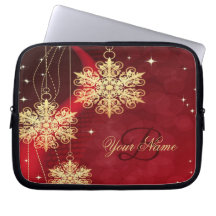Kerstmonogram Naam Rode Golden Snowflakes Gift