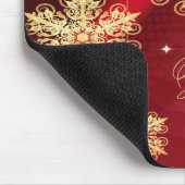 Kerstmonogram Naam Rode Golden Snowflakes Gift Muismat (Hoek)