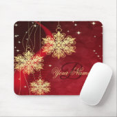 Kerstmonogram Naam Rode Golden Snowflakes Gift Muismat (Met muis)