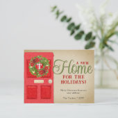 Kerstmonogram op rode deur in beweging briefkaart (Staand voorkant)