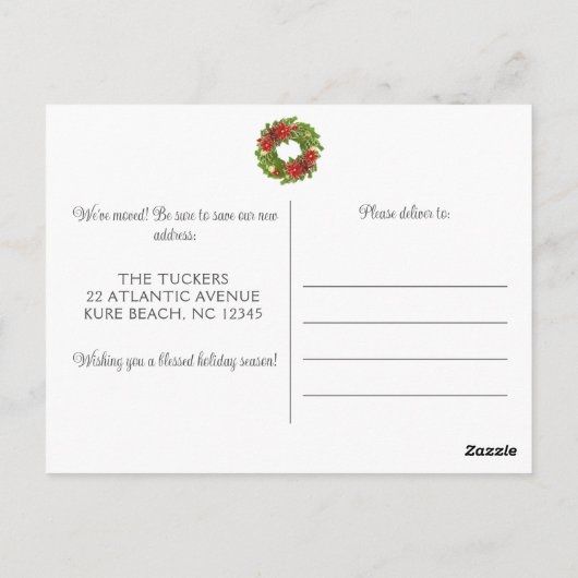 Kerstmonogram op rode deur in beweging briefkaart (Achterkant)