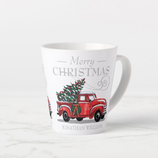 kerstmonogram op vrachtwagen Merry Naam Klein Latte Mok (Rechterhoek)