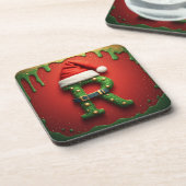 Kerstmonogram R met Sinterklaashoed – Kerstcadeau Bier Onderzetter (Linkerzijde)