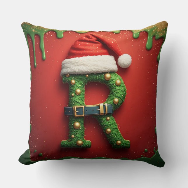 Kerstmonogram R met Sinterklaashoed – Kerstcadeau Kussen (Voorkant)