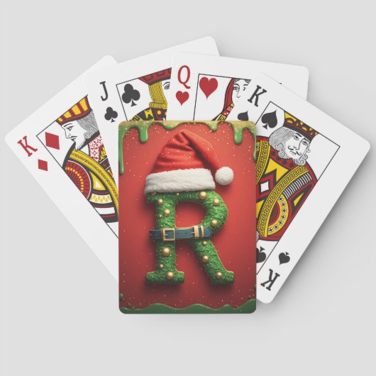 Kerstmonogram R met Sinterklaashoed – Kerstcadeau Pokerkaarten (Achterkant)