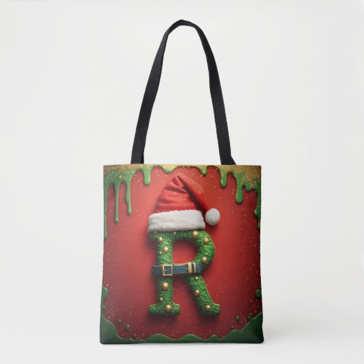 Kerstmonogram R met Sinterklaashoed – Kerstcadeau Tote Bag (Voorkant)