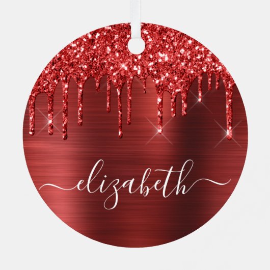 Kerstmonogram rode glitter metalen ornament (Achterkant)