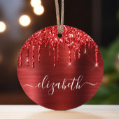 Kerstmonogram rode glitter metalen ornament