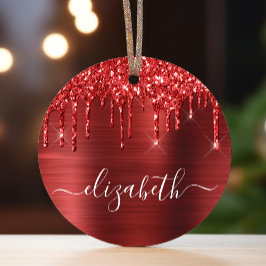 Kerstmonogram rode glitter metalen ornament