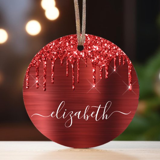 Kerstmonogram rode glitter metalen ornament
