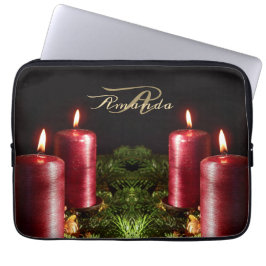Kerstmonogram Rode Kaarsen Wintervakantie Laptop Sleeve