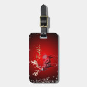 Kerstmonogram Rode Rendieren Wintervakantie Bagagelabel (Voorkant verticaal)