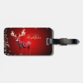 Kerstmonogram Rode Rendieren Wintervakantie Bagagelabel (Achterkant horizontaal)