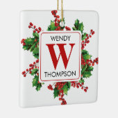Kerstmonogram rood en groen feestje keramisch ornament (Rechts)