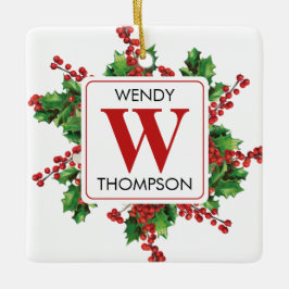 Kerstmonogram rood en groen feestje keramisch ornament