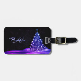 Kerstmonogram Roze Blauw Winter Zwart Rustiek Bagagelabel