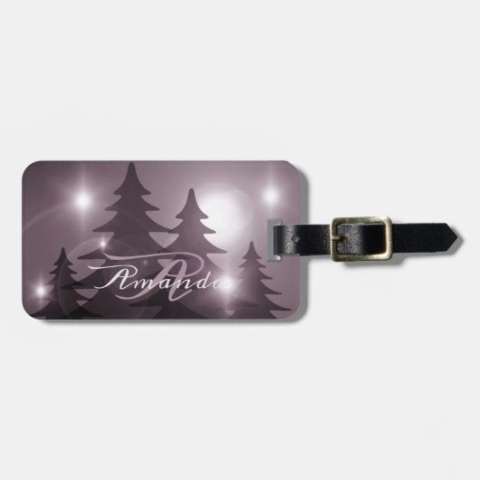 Kerstmonogram Roze Bomen Vakantie Winter Bagagelabel (Voorkant horizontaal)