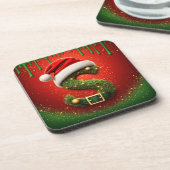 Kerstmonogram S met Sinterklaashoed Kerstcadeau Bier Onderzetter (Linkerzijde)