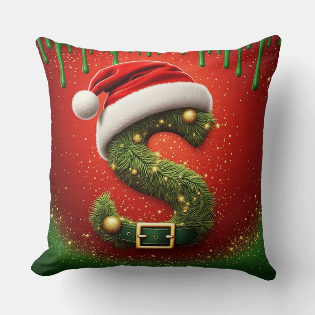 Kerstmonogram S met Sinterklaashoed Kerstcadeau Kussen (Voorkant)