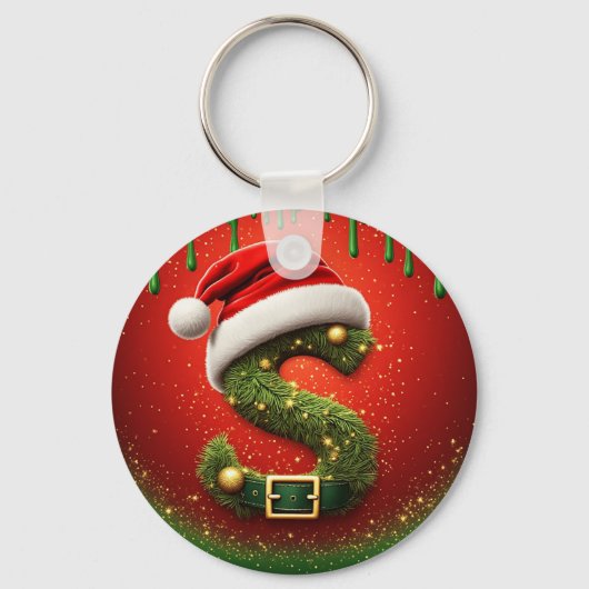 Kerstmonogram S met Sinterklaashoed Kerstcadeau Sleutelhanger (Voorkant)