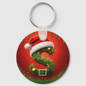 Kerstmonogram S met Sinterklaashoed Kerstcadeau Sleutelhanger (Achterkant)