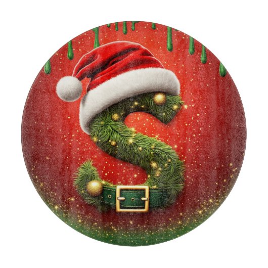 Kerstmonogram S met Sinterklaashoed Kerstcadeau Snijplank (Voorkant)