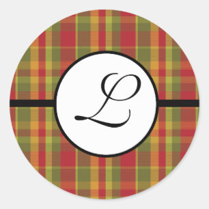 Kerstmonogram Sticker Geruit Rood Groen Beige