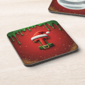 Kerstmonogram T met Sinterklaashoed Kerstcadeau Bier Onderzetter (Linkerzijde)