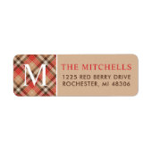 Kerstmonogram Tan Tartan Betonplaat Retouradres Etiket (Voorkant)