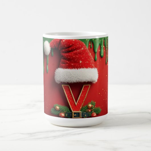 Kerstmonogram V Kerstman Kerstbrief Koffiemok (Center)