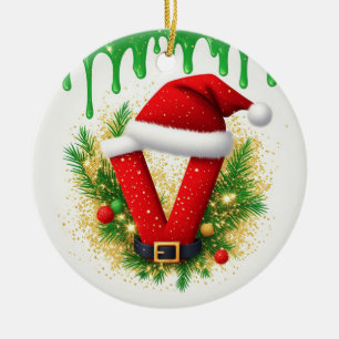 Kerstmonogram V voor vakantienamen Keramisch Ornament