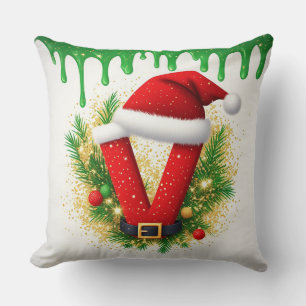 Kerstmonogram V voor vakantienamen Kussen