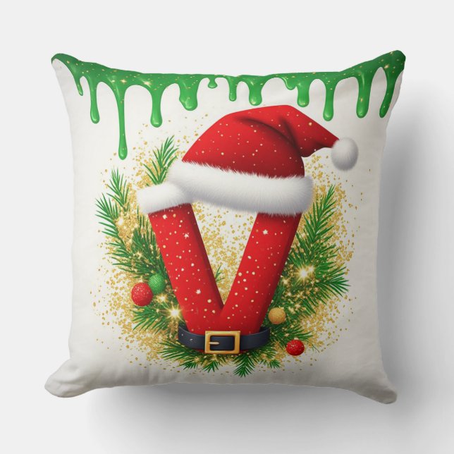 Kerstmonogram V voor vakantienamen Kussen (Voorkant)