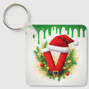 Kerstmonogram V voor vakantienamen Sleutelhanger