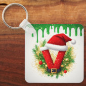 Kerstmonogram V voor vakantienamen Sleutelhanger (Voorkant)