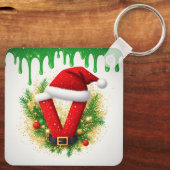 Kerstmonogram V voor vakantienamen Sleutelhanger (Achterkant)