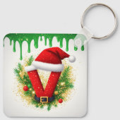 Kerstmonogram V voor vakantienamen Sleutelhanger (Achterkant)