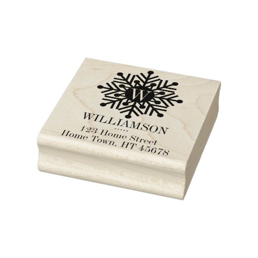 Kerstmonogram vierkant sneeuwvlok retouradres rubberstempel (Stempel)