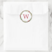 Kerstmonogram Winter Greenery Wreath Berries Ronde Sticker (Tas)
