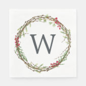 Kerstmonogram Winter Greenery Wreath Berries Servet (Voorkant)