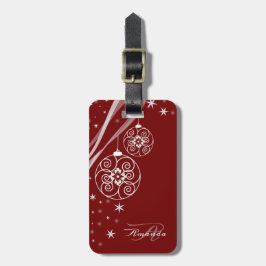 Kerstmonogram Witte Ornamenten Rode Elegante Bagagelabel