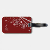 Kerstmonogram Witte Ornamenten Rode Elegante Bagagelabel (Achterkant horizontaal)