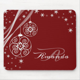Kerstmonogram Witte Sieraden Rode Elegant Muismat